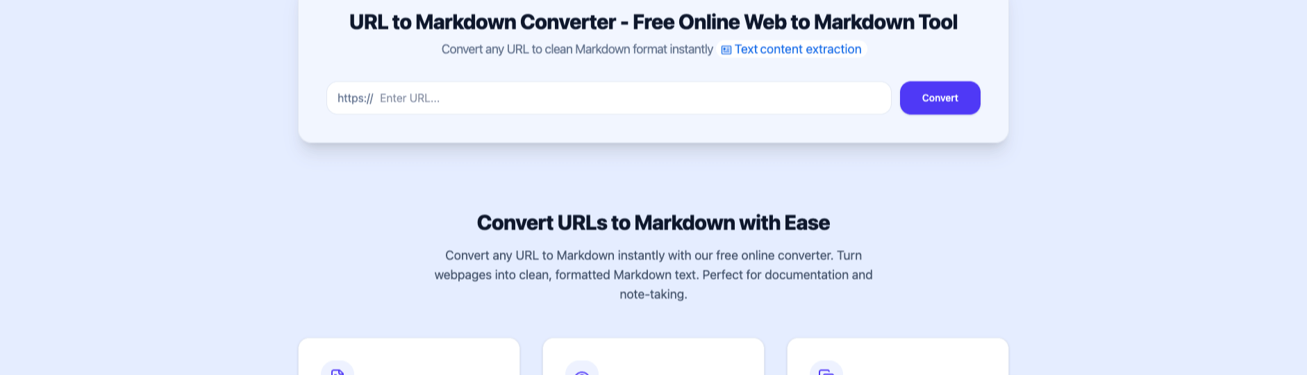 URL to Any 的 URL to Markdown 工具页面，输入框已就绪等待转换